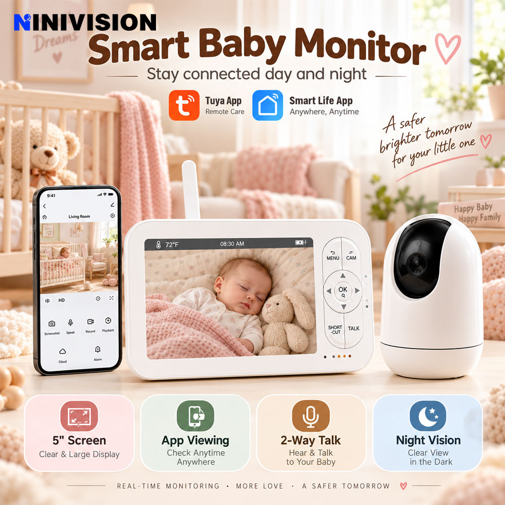 Baby Nursery Unit - กล้องเฝ้าดูเด็กแบบวิดีโอ HD ขนาด 5 นิ้ว พร้อมกล้องและระบบ