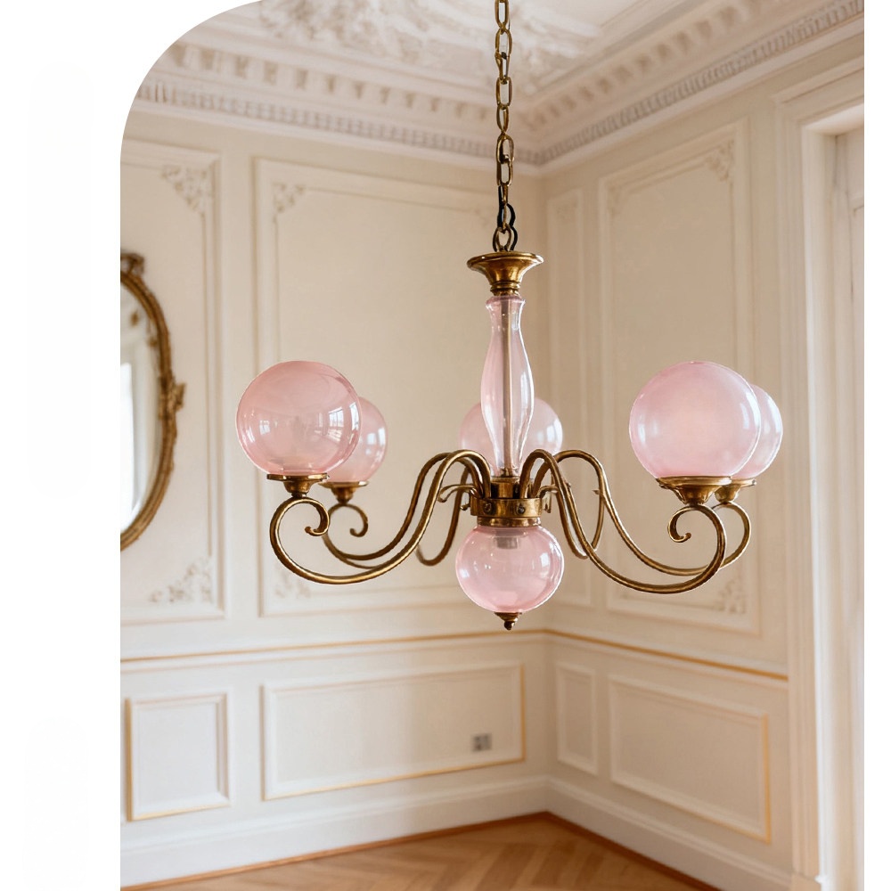 Baby Nursery Chandelier - โคมไฟเพดานเหล็กดัดสไตล์อเมริกัน โคมไฟแก้วตกแต่งบ้าน ห้องนั่งเล่น ห้องรับประทานอาหาร โคมไฟห้องนอน