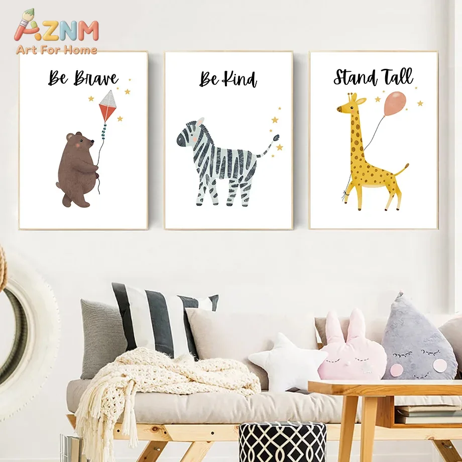 Baby Boy Nursery Quotes - AZNM ภาพพิมพ์บนผ้าใบลายสัตว์ซาฟารีน่ารัก หมี ม้าลาย ยีราฟ ว่าว