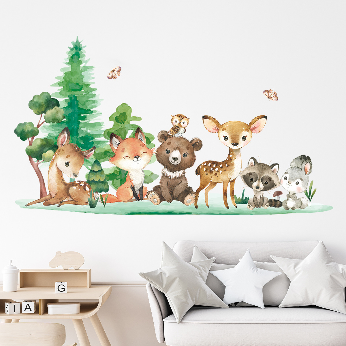 Baby Nursery Forest Theme - สติ๊กเกอร์ติดผนังลายสัตว์ป่า หมี กวาง กระต่าย สำหรับตกแต่งห้องเด็ก ห้องเด็กอ่อน