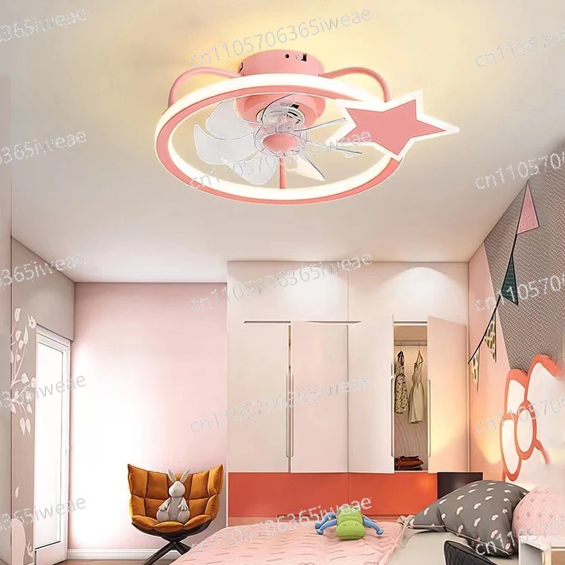 Baby Nursery Chandelier - โคมไฟเพดานพร้อมรีโมทคอนโทรลสำหรับห้องเด็ก โคมไฟระย้ารูปดาว ไฟ LED ทันสมัย พร้อมพัดลมเพดานสำหรับห้องเด็กผู้หญิง