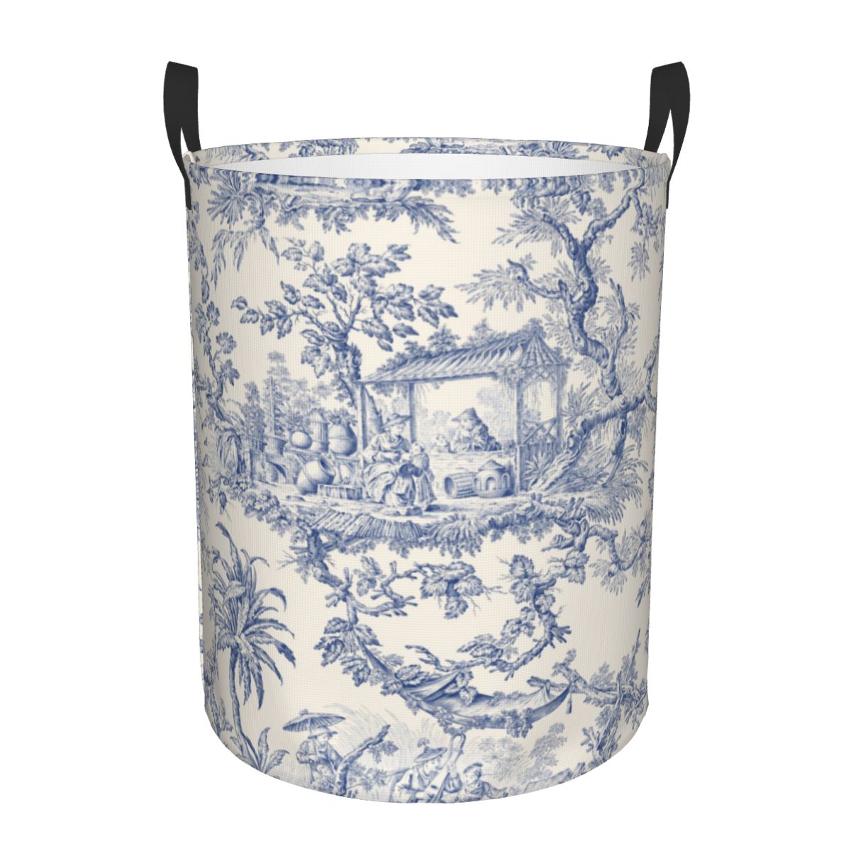 Baby Nursery Items - ตะกร้าซักผ้าลาย Toile de Jouy แบบพับได้สไตล์ฝรั่งเศสตะกร้าใส่เสื้อผ้าลายกล่องจัดเก็บของเล่นสำหรับเด็กอนุบาล