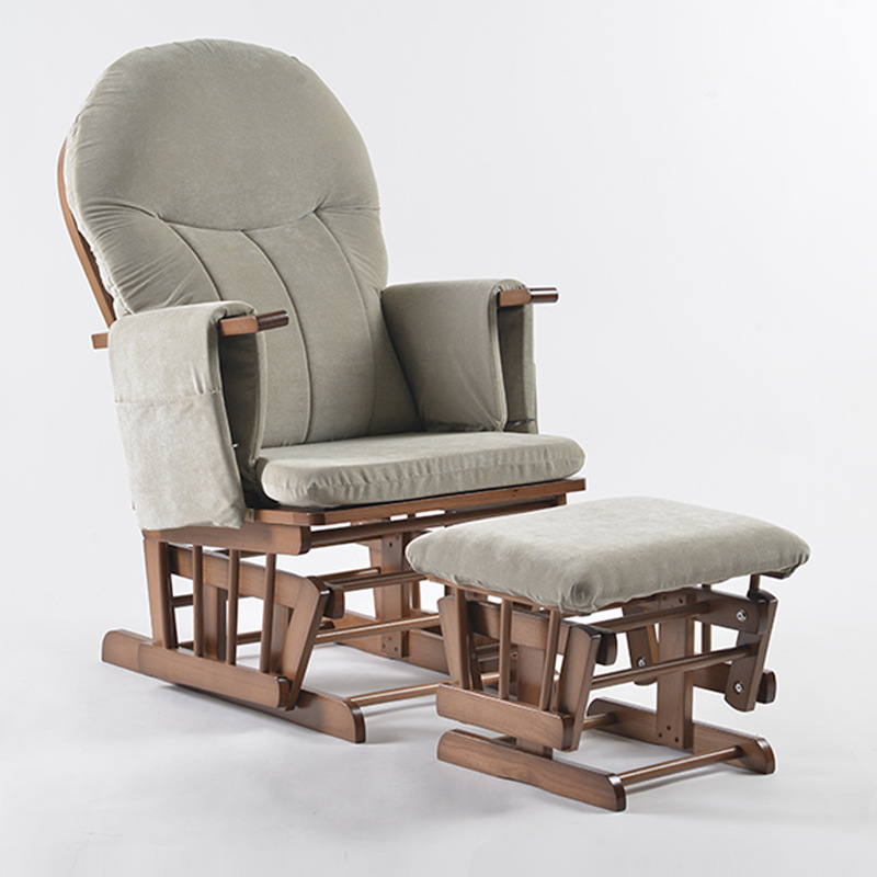 Baby Nursery Glider Chair - เก้าอี้โยกไม้สำหรับให้นมบุตรแบบปรับเอนได้ รุ่นโมเดิร์น พร้อมเบาะรองนั่งสำหรับคุณแม่ตั้งครรภ์และให้นมบุตร