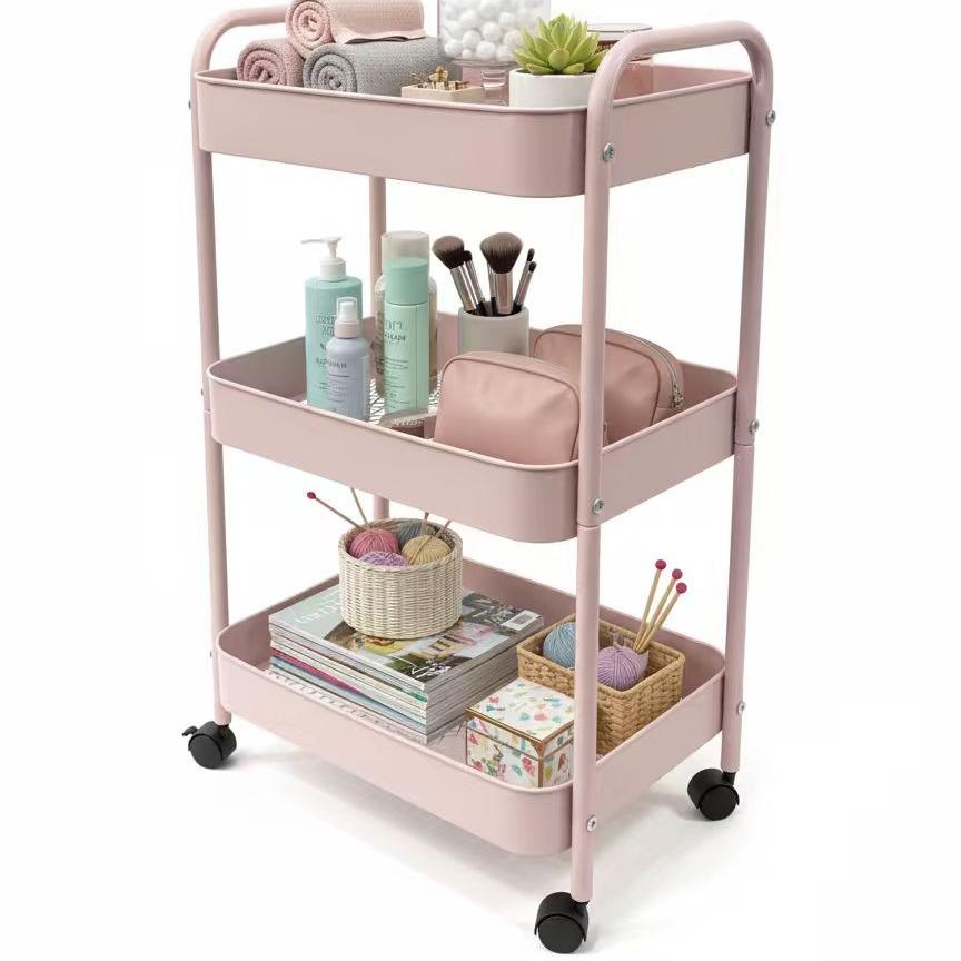 Baby Nursery Trolley - รถเข็นเก็บของแบบ 3 ชั้นพร้อมล้อล็อคได้ ตะกร้าหมุนได้ ชั้นวางอเนกประสงค์สำหรับพื้น ชั้นวางเคลื่อนที่สำหรับห้องครัว