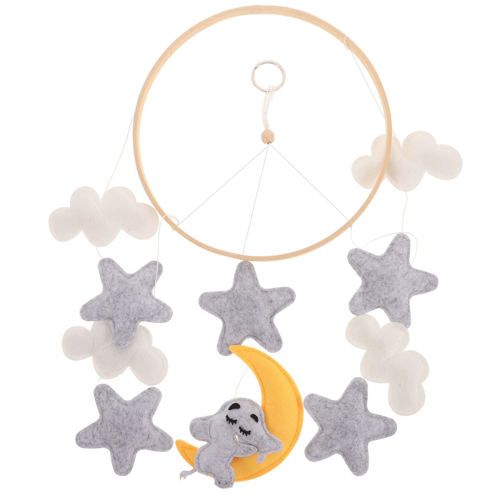 Baby Nursery Decor Boy - โมบายแขวนเปลเด็กทำจากผ้าสักหลาดลายช้าง เมฆ และดาว สำหรับตกแต่งห้องเด็ก ช่วยส่งเสริมพัฒนาการทางประสาทสัมผัสสำหรับเด็กชายและเด็กหญิงตามแนวทางมอนเตสซอรี่