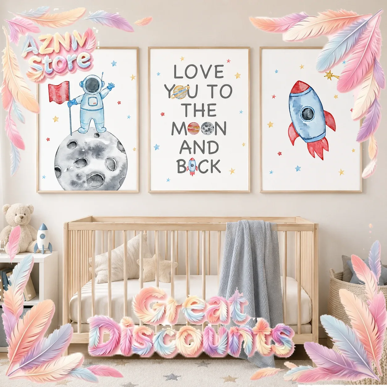 Baby Boy Nursery Quotes - ภาพวาดบนผ้าใบลายคำพูดนักบินอวกาศสำหรับตกแต่งผนังห้องเด็ก โปสเตอร์ลายจรวดสไตล์นอร์ดิกสำหรับตกแต่งห้องนอนเด็กผู้ชาย