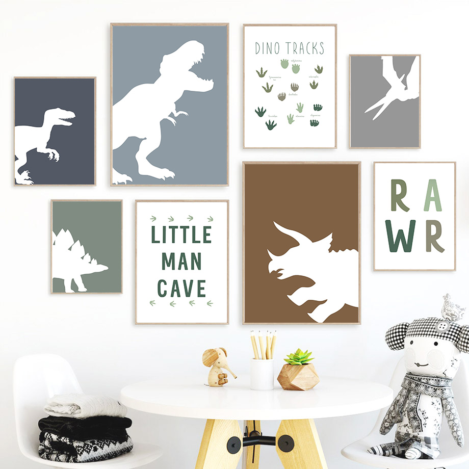 Baby Boy Nursery Quotes - จูราสสิคไดโนเสาร์ไทแรนโนซอรัส เร็กซ์ ไทรเซราทอปส์ คำคมศิลปะบนผนังภาพวาดบนผืนผ้าใบโปสเตอร์และภาพพิมพ์ภาพติดผนังตกแต่งห้องเด็ก