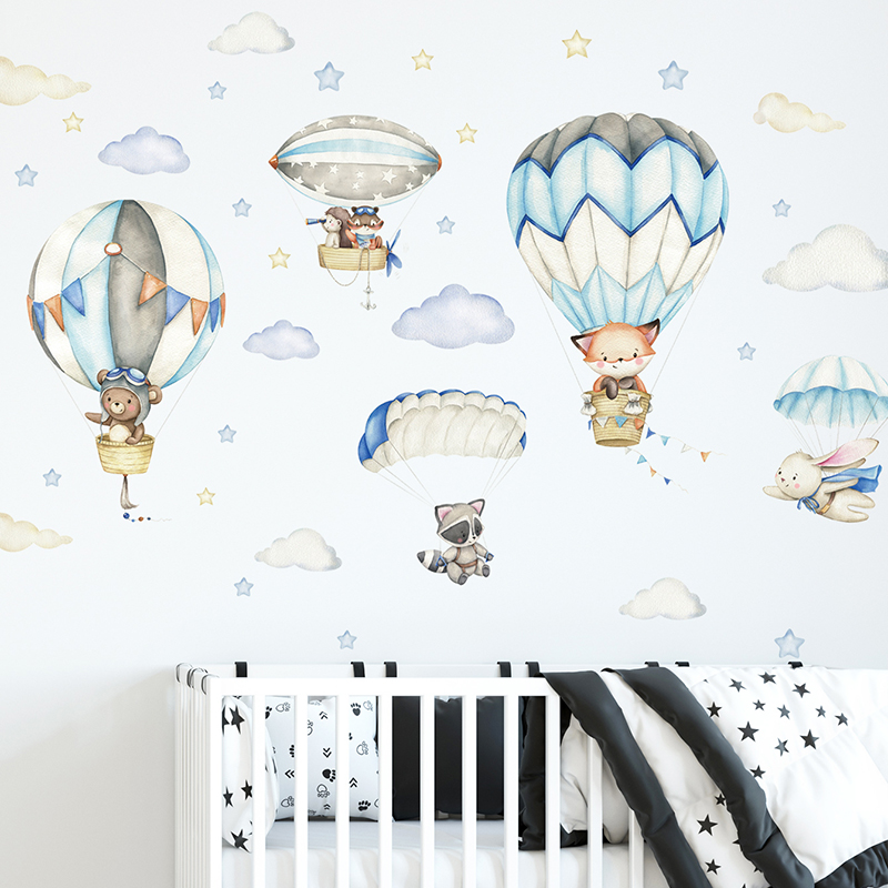 Baby Nursery Items - การ์ตูนสัตว์น่ารัก Hot Air บอลลูนสติ๊กเกอร์ติดผนังสําหรับห้องเด็ก Baby Nursery