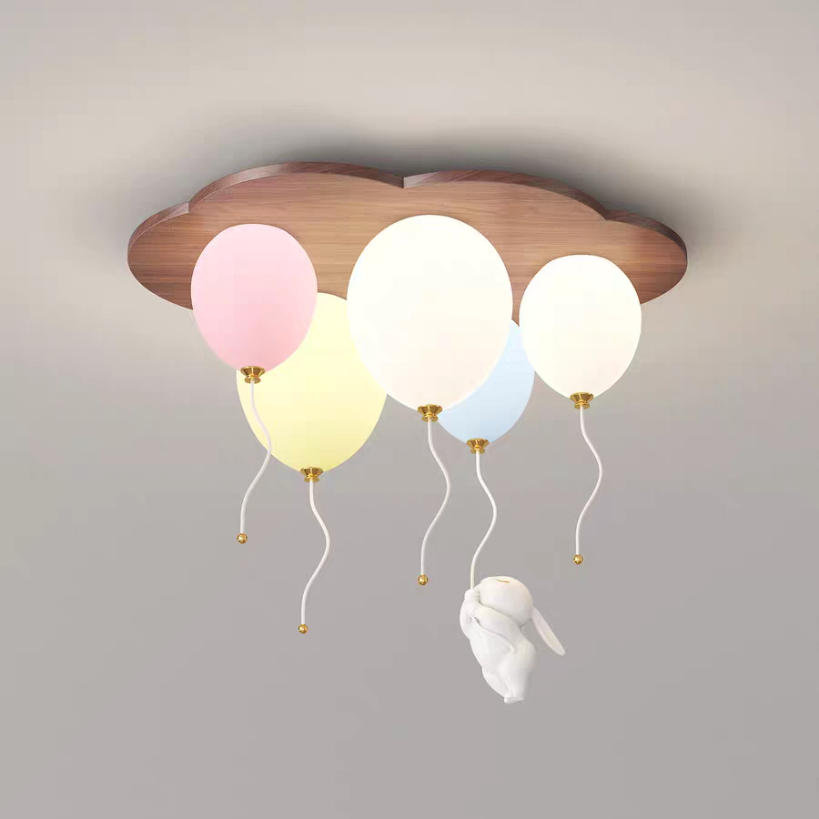 Baby Nursery Chandelier - โคมไฟเพดาน LED รูปบอลลูนเมฆ โคมไฟระย้าเพดานห้องเด็ก ทำจากไม้ โคมไฟตกแต่งห้องนอนเด็กชายเด็กหญิง