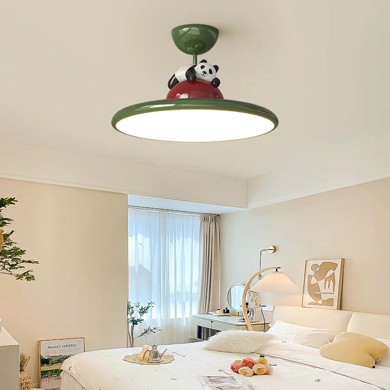 Baby Nursery Chandelier - โคมไฟเพดาน LED ลายการ์ตูนแพนด้า สไตล์ครีม สำหรับห้องเด็ก ห้องนอนเด็กหญิง