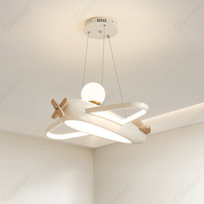 Baby Nursery Chandelier - โคมไฟรูปเครื่องบิน LED สำหรับห้องเด็ก โคมไฟรูปเฮลิคอปเตอร์ สไตล์โมเดิร์นสีครีม ห้องเด็ก