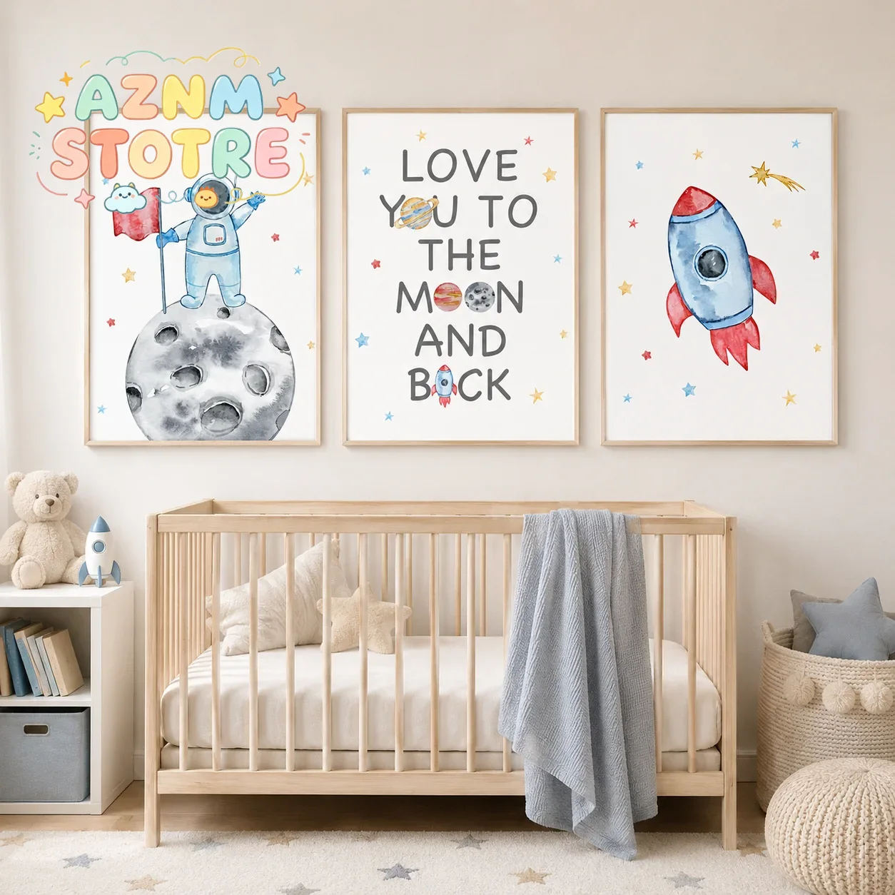 Baby Boy Nursery Quotes - ภาพวาดบนผ้าใบลายคำพูดนักบินอวกาศสำหรับตกแต่งผนังห้องเด็ก โปสเตอร์ลายจรวดสไตล์นอร์ดิกสำหรับตกแต่งห้องนอนเด็กผู้ชาย