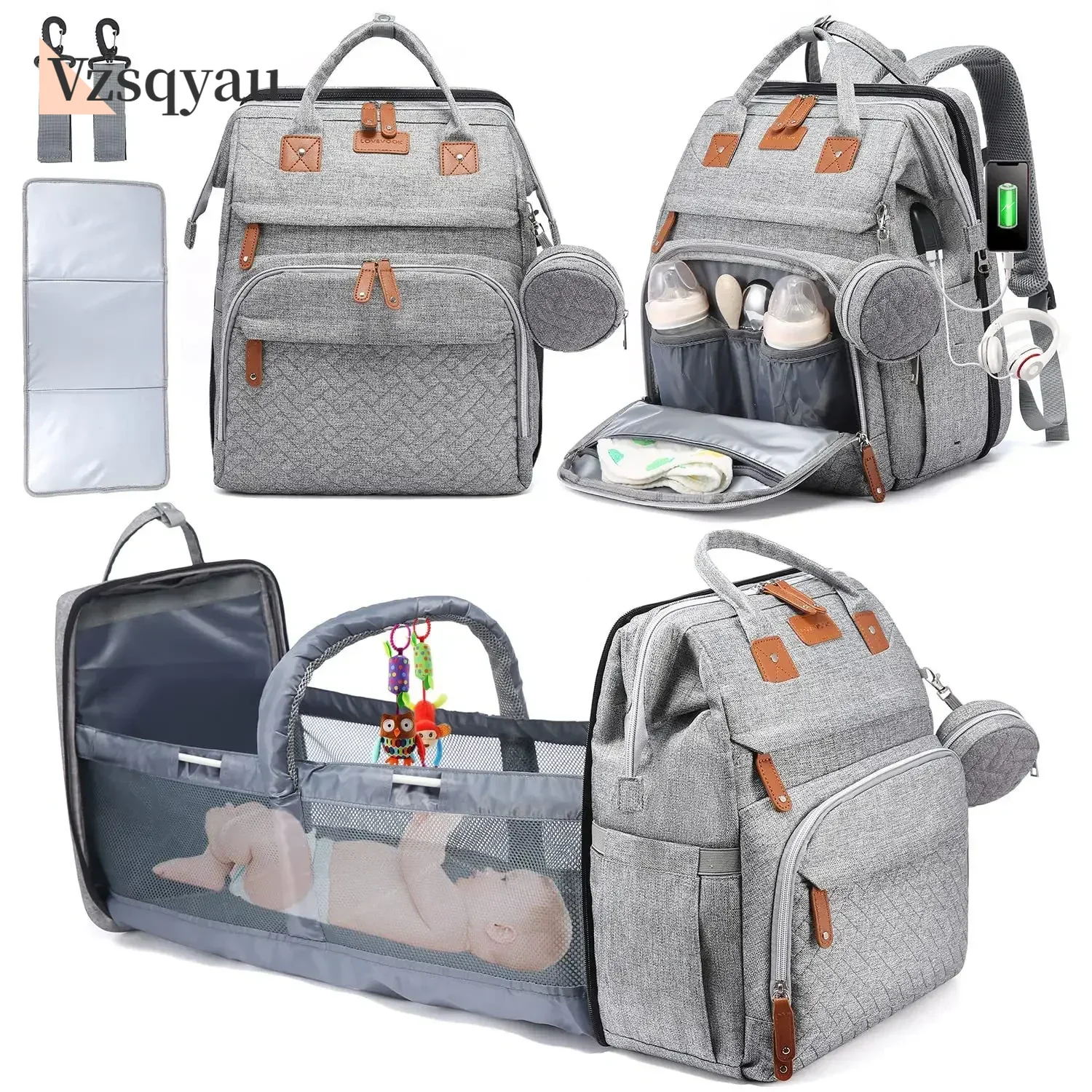 Baby Nursery Backpack - ใหม่กระเป๋าเปลี่ยนผ้าอ้อมเด็กเปลี่ยนสถานีเตียงเด็กแบบพกพา Travel Bassinet พับเปล Shade ผ้าเปลี่ยนแผ่นกันน้ํา