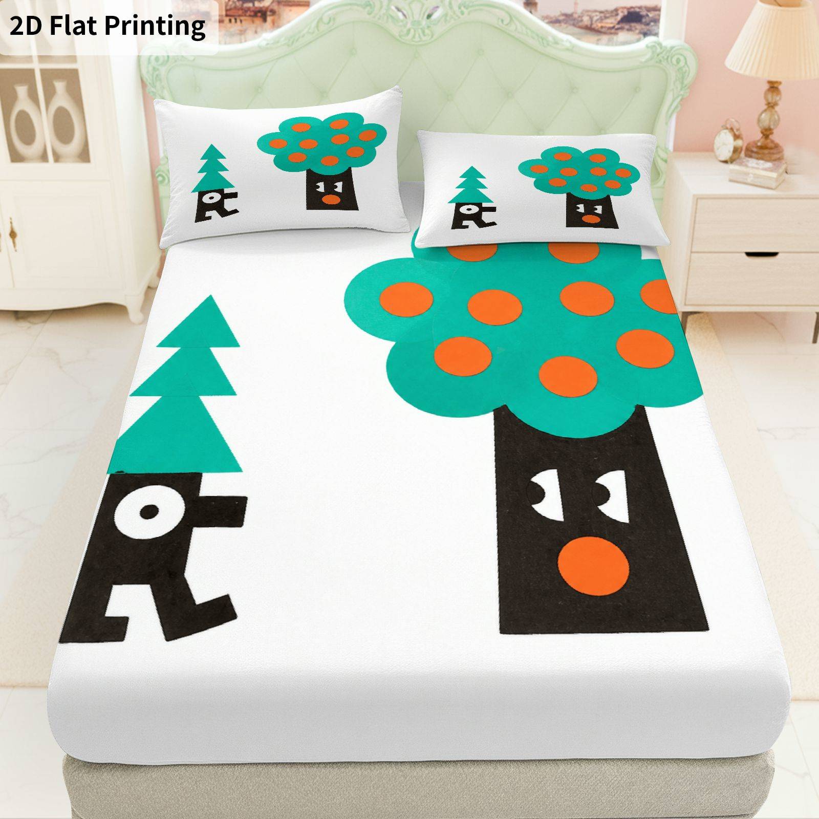 Baby Nursery Forest Theme - ชุดเครื่องนอนลายป่าไม้แบบพิมพ์เต็มผืน ผ้าปูที่นอนแบบรัดมุม ปลอกป้องกันที่นอน วัสดุโพลีเอสเตอร์ระบายอากาศได้ดี (ประกอบด้วยผ้าปูที่นอนแบบรัดมุม 1
