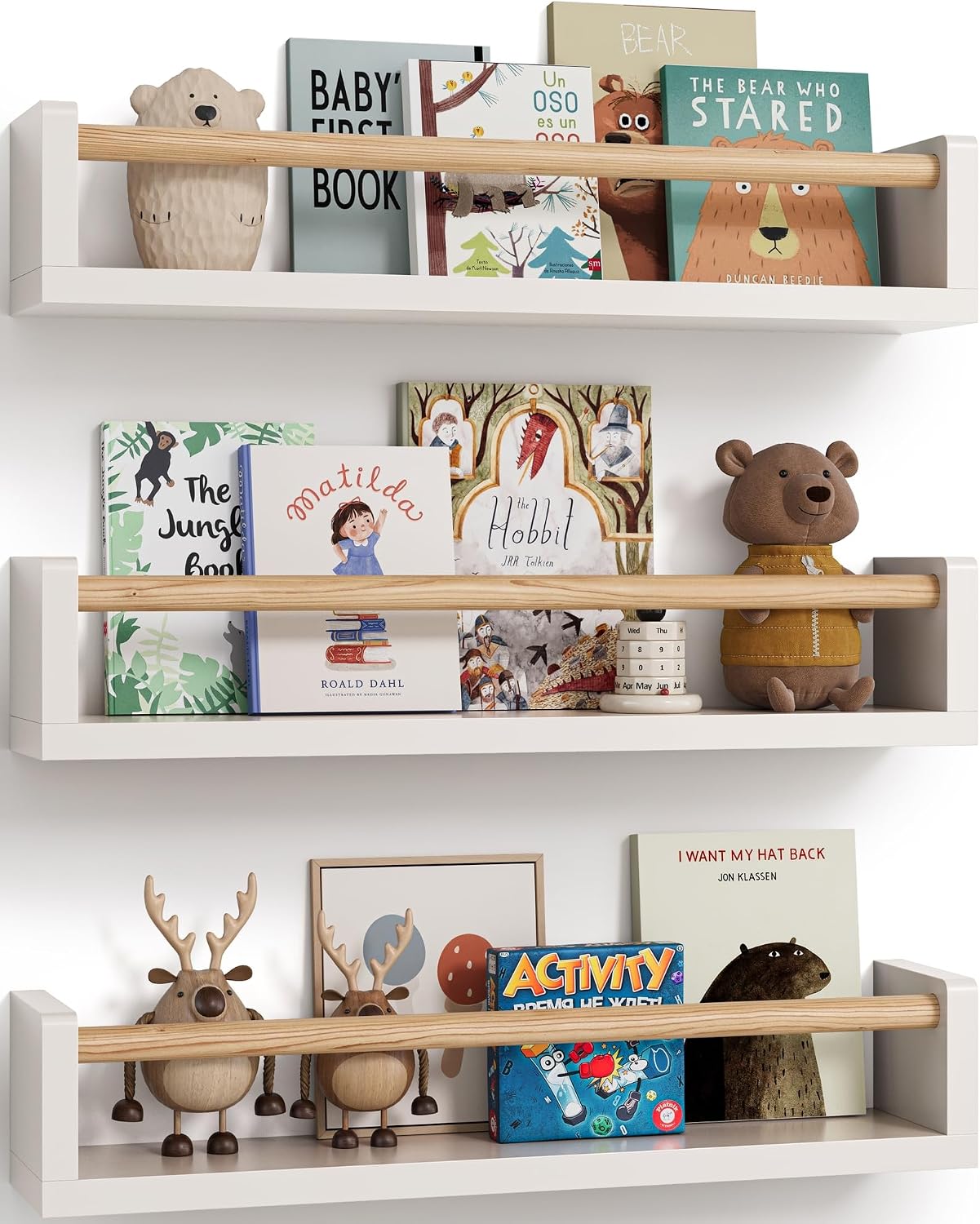 Baby Nursery Books - ชุดชั้นวางหนังสือแบบลอยตัว 3 ชิ้น ติดผนังสำหรับห้องนอนเด็ก ใช้สำหรับจัดแสดงหนังสือและตกแต่งห้องเด็กทารก เด็กวัยหัดเดิน