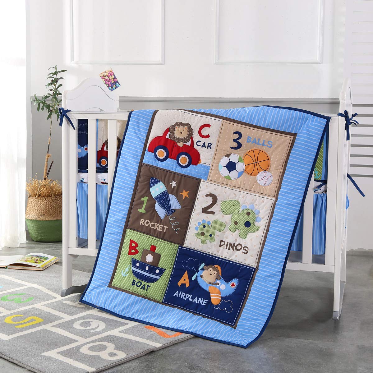 Baby Nursery Kit - 7ชิ้นเปลชุดเครื่องนอนทารกเนอสเซอรี่ระบายอากาศ( 4กันชน+เปลผ้าพันคอ+แผ่น+กระโปรงเปล)