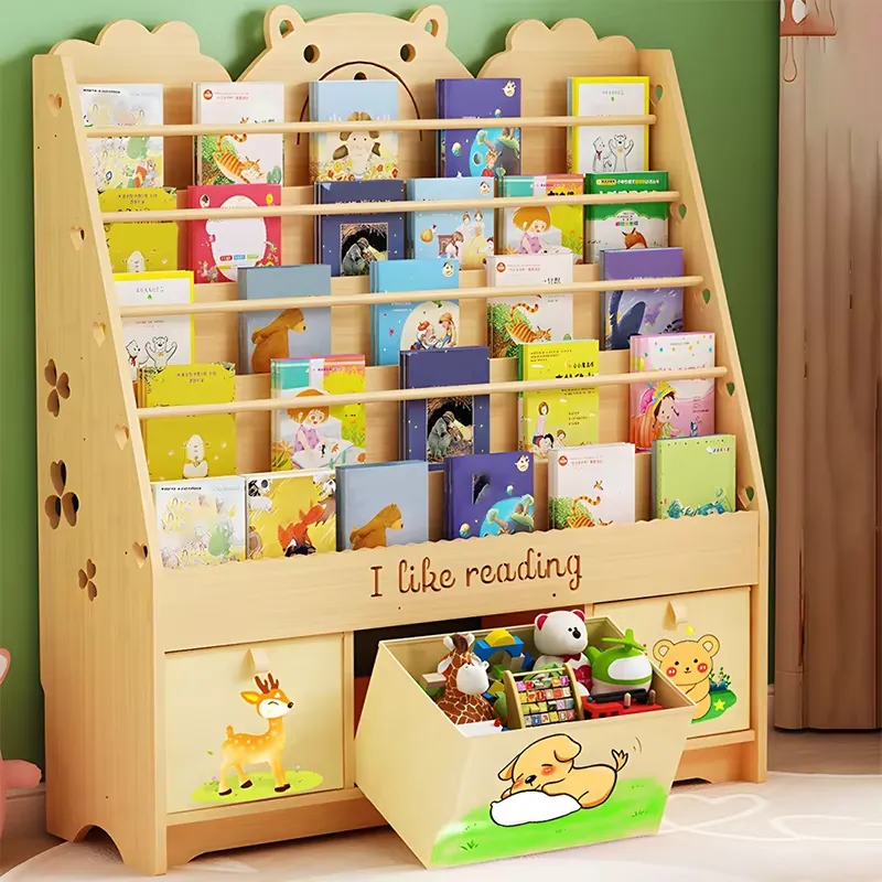 Baby Nursery Bookshelf - ชั้นวางหนังสือไม้สำหรับห้องเด็ก ตู้เก็บของเล่น เฟอร์นิเจอร์สำหรับเด็กทารกและเด็กเล็ก ชั้นวางของอเนกประสงค์