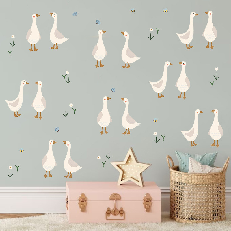 Baby Nursery Kit - สติกเกอร์ติดผนังลูกเป็ดน่ารัก ลายเป็ดตลก ลายดอกไม้ PVC ไวนิลติดผนังแบบมีกาวในตัว สำหรับตกแต่งห้องเด็ก