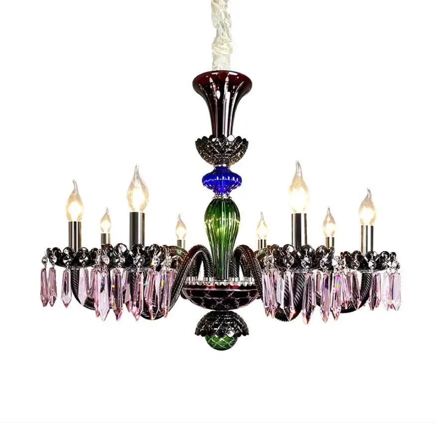 Baby Nursery Chandelier - โคมไฟระย้าคริสตัลหลากสีสัน ดีไซน์ทันสมัย ใช้หลอดไฟ LED สำหรับห้องนั่งเล่น ขั้วหลอด