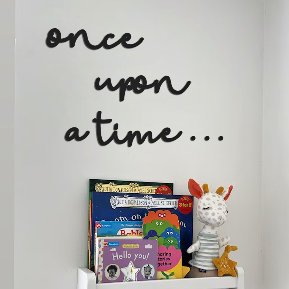Baby Nursery Bookshelf - กาลครั้งหนึ่งนานมาแล้วป้ายอะคริลิคทำจากไม้เครื่องตกแต่งฝาผนังชั้นวางหนังสือสำหรับเด็กประดับห้องหนังสือศิลปะข้อความติดผนังห้องสมุด