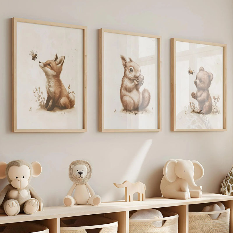 Baby Nursery Art - หมี กระต่าย สุนัขจิ้งจอก กวางกระต่าย หนู โปสเตอร์สัตว์