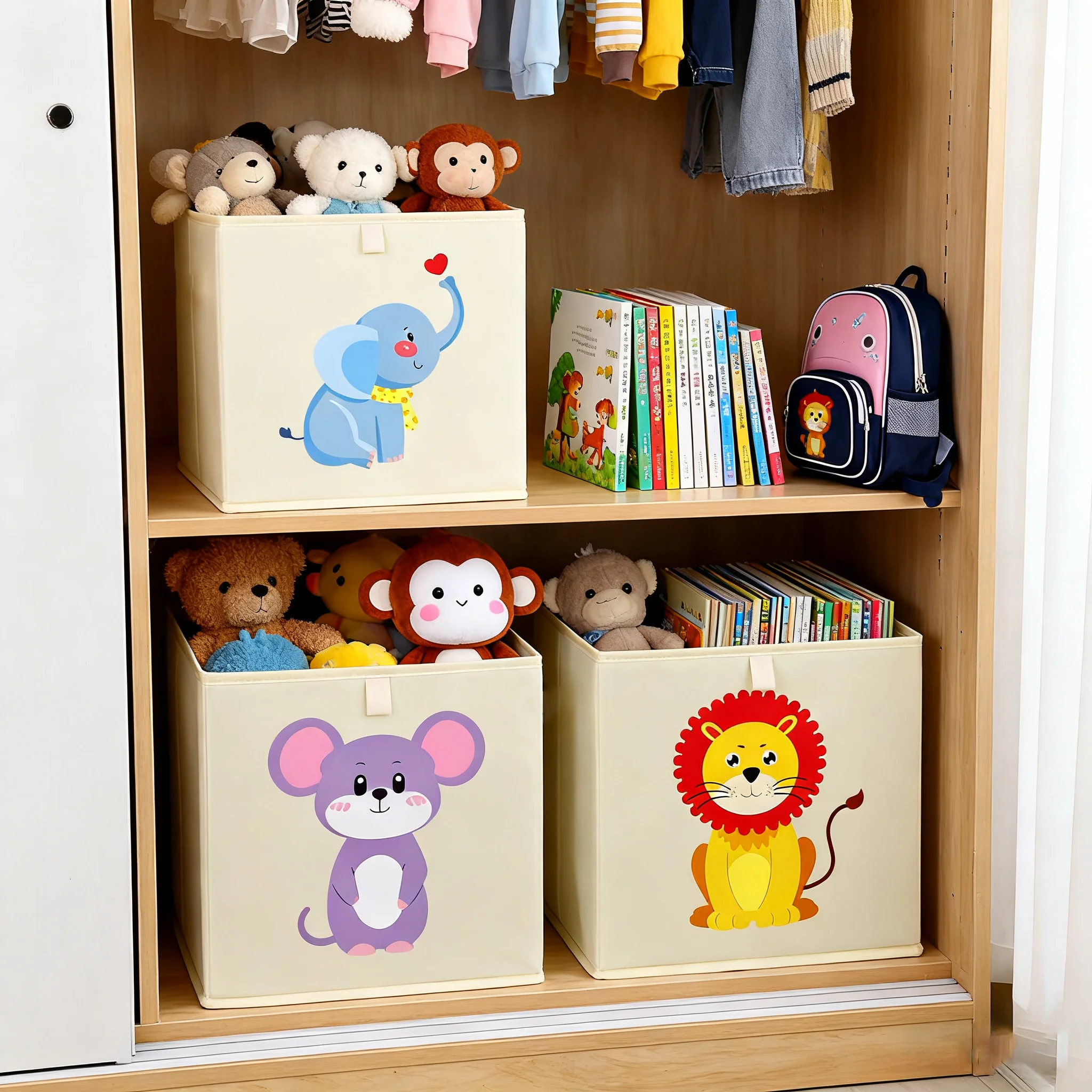 Baby Nursery Items - ตะกร้าเก็บของเล่นลายการ์ตูนน่ารักสำหรับเด็ก กล่องจัดระเบียบของเล่นสำหรับห้องเด็ก ห้องนอน ห้องเล่น ห้องนั่งเล่น สำหรับเก็บเสื้อผ้า