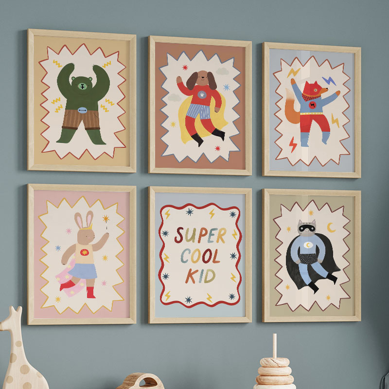 Baby Nursery Items - ภาพวาดการ์ตูนตลกๆ สุดเท่ห์ สำหรับตกแต่งผนังห้องเด็ก ลายหมี กระต่าย สุนัขจิ้งจอก