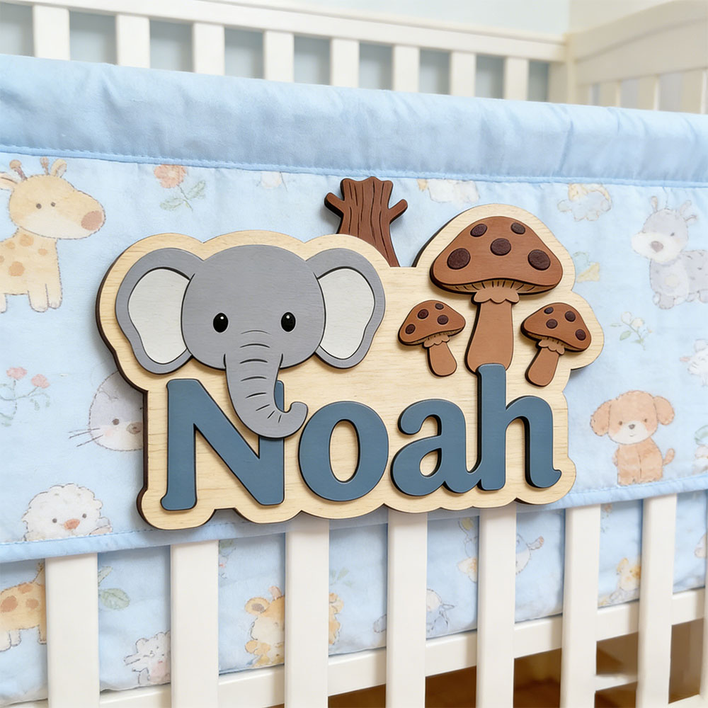 ป้ายชื่อไม้รูปช้างและเห็ดแบบปร - Baby Nursery Forest Theme บทวิจารณ์และราคา