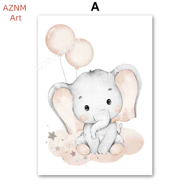 โปสเตอร์รูปช้าง บอลลูน สายรุ้ง - Baby Nursery Art บทวิจารณ์และราคา