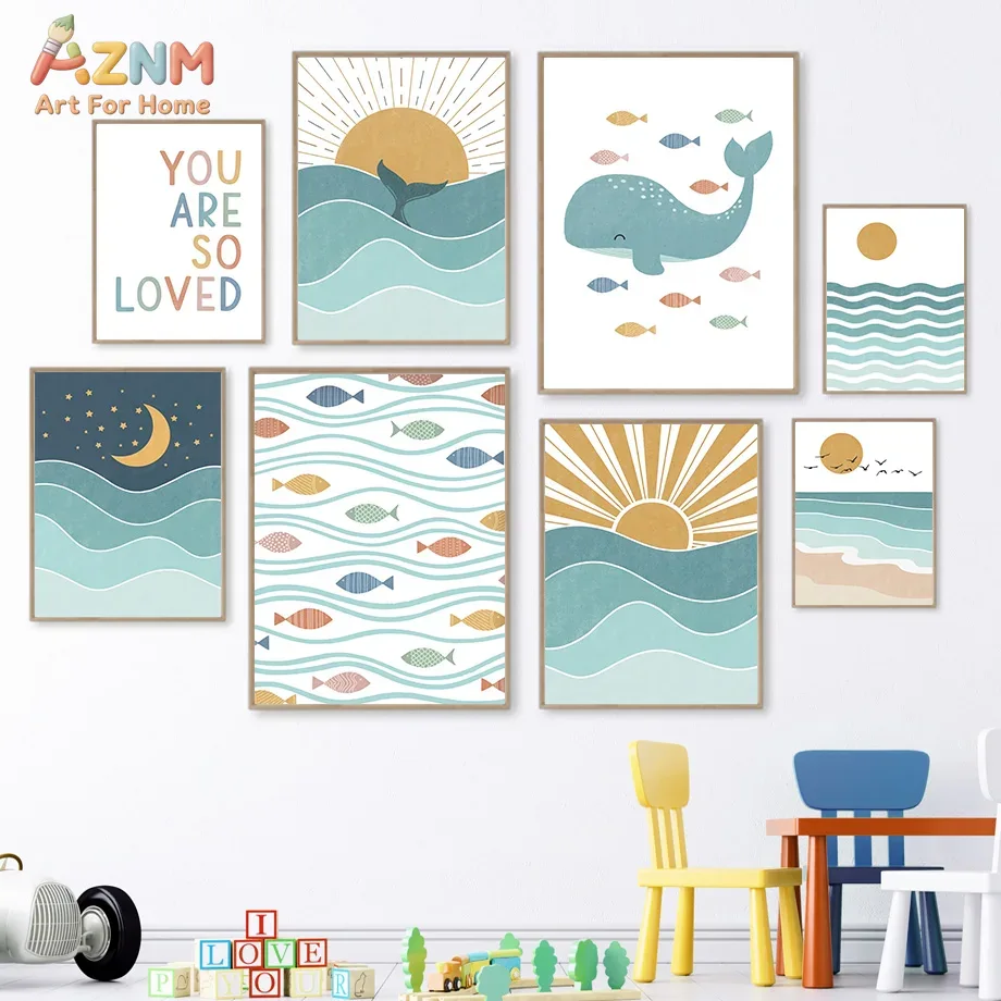 ภาพพิมพ์บนผ้าใบลายโบโฮ AZNM ลา - Baby Nursery Art บทวิจารณ์และราคา