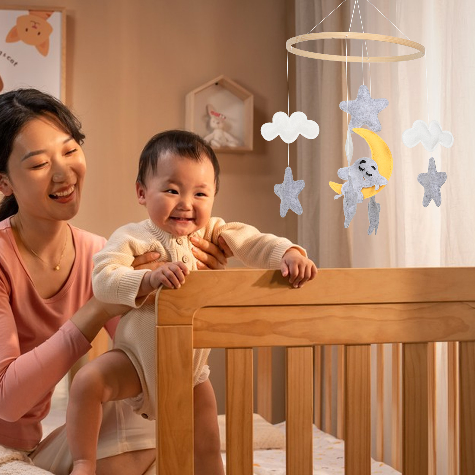 โมบายแขวนเปลเด็กทำจากผ้าสักหลา - Baby Nursery Decor Boy บทวิจารณ์และราคา