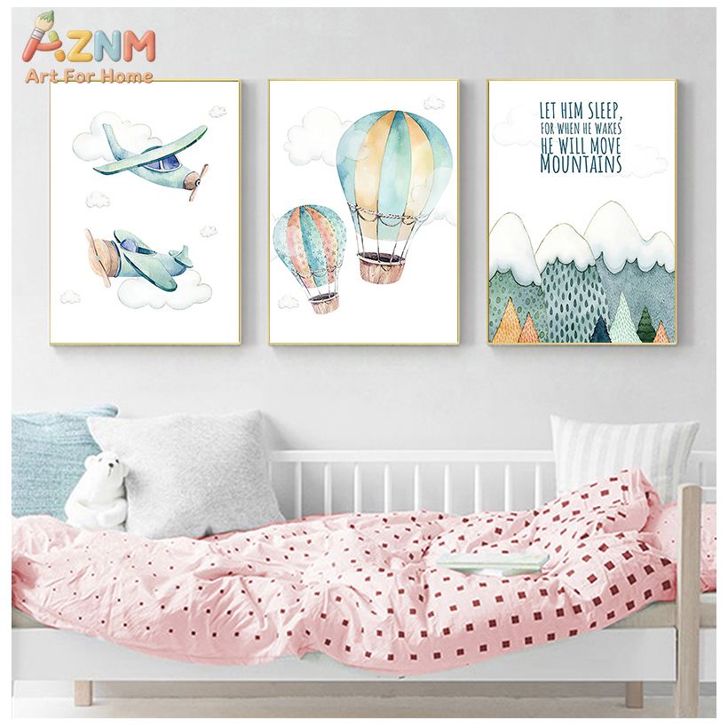 AZNM ภาพวาดสีน้ำเครื่องบินบอลล - Baby Boy Nursery Quotes บทวิจารณ์และราคา