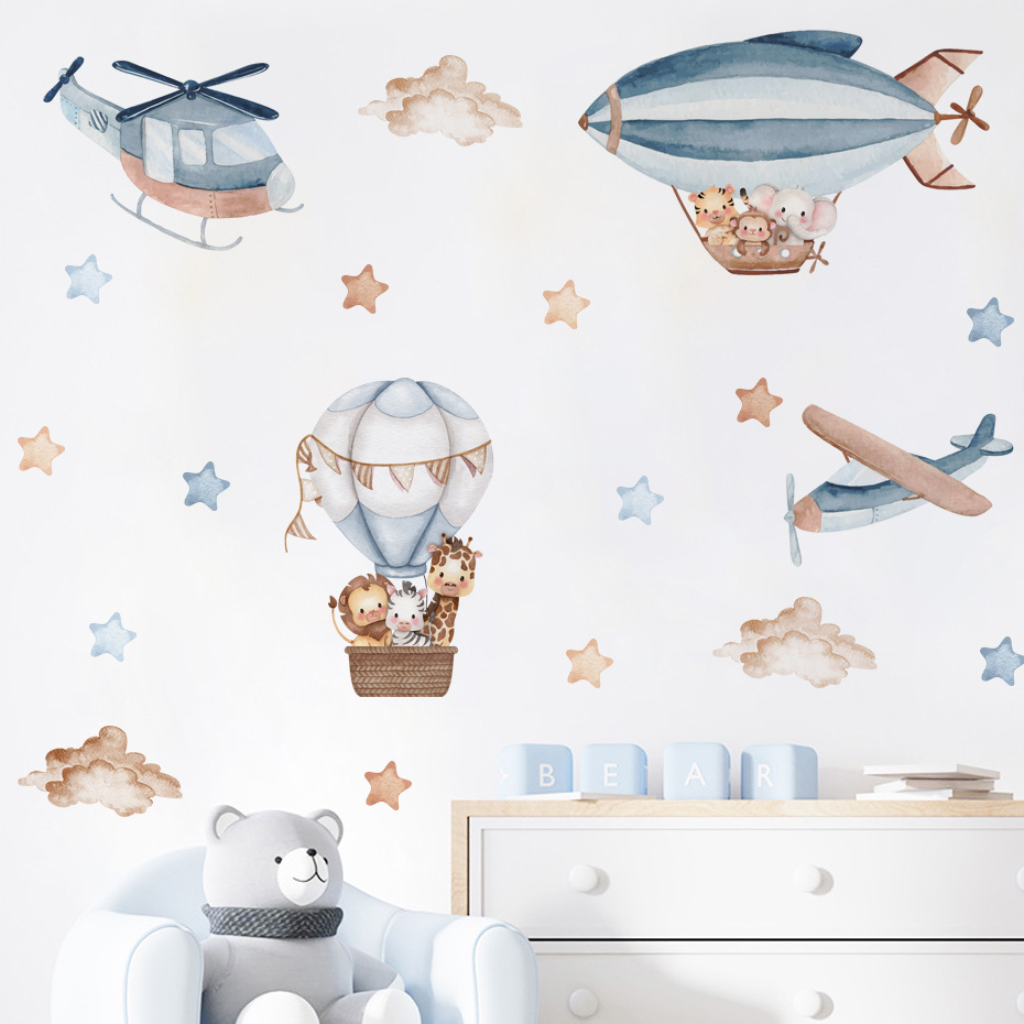 สีน้ําสัตว์ Hot Air บอลลูนเมฆส - Baby Nursery Decor Boy บทวิจารณ์และราคา