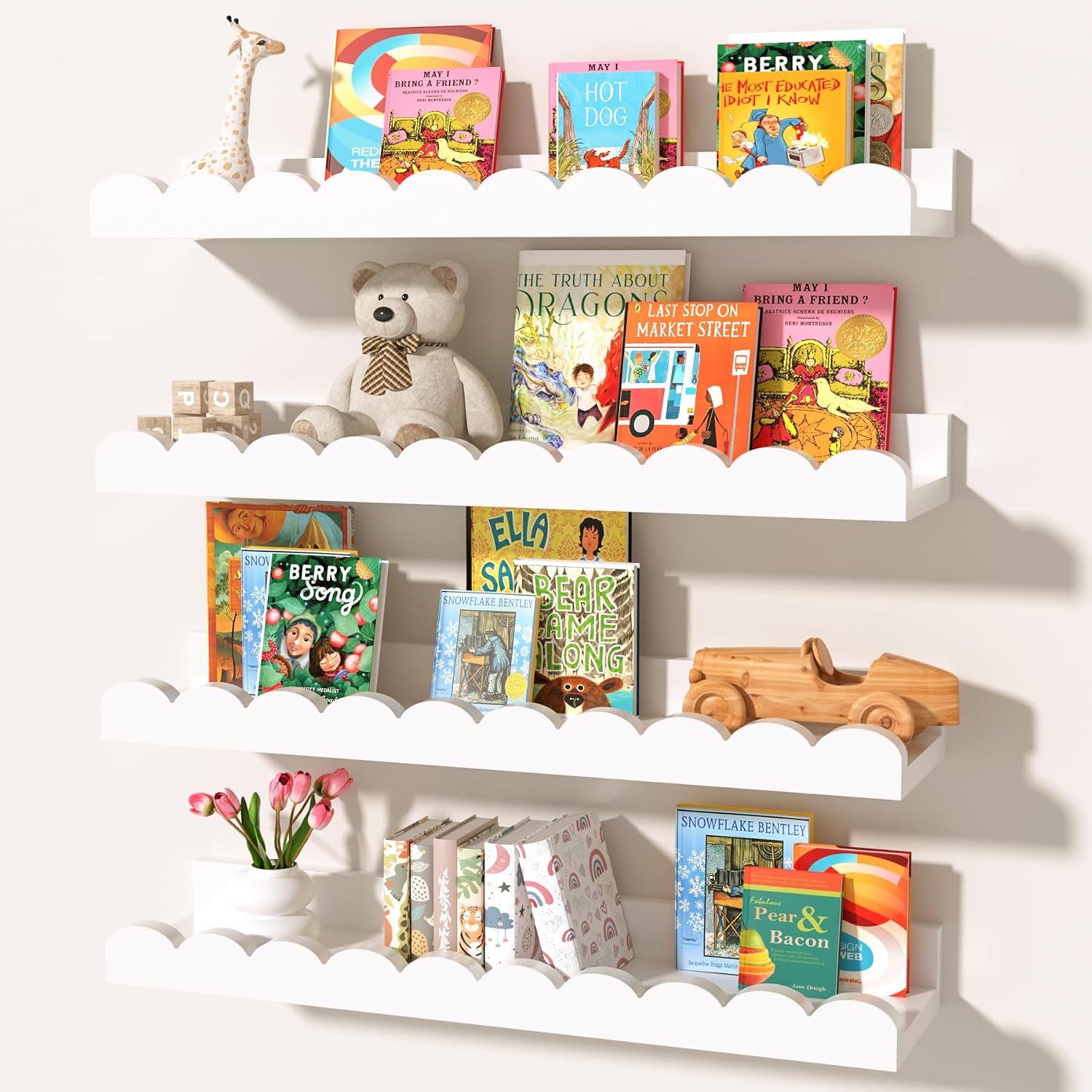 ชุดชั้นวางของลอยตัวสีขาว 4 ชิ้ - Baby Nursery Floating Shelves บทวิจารณ์และราคา