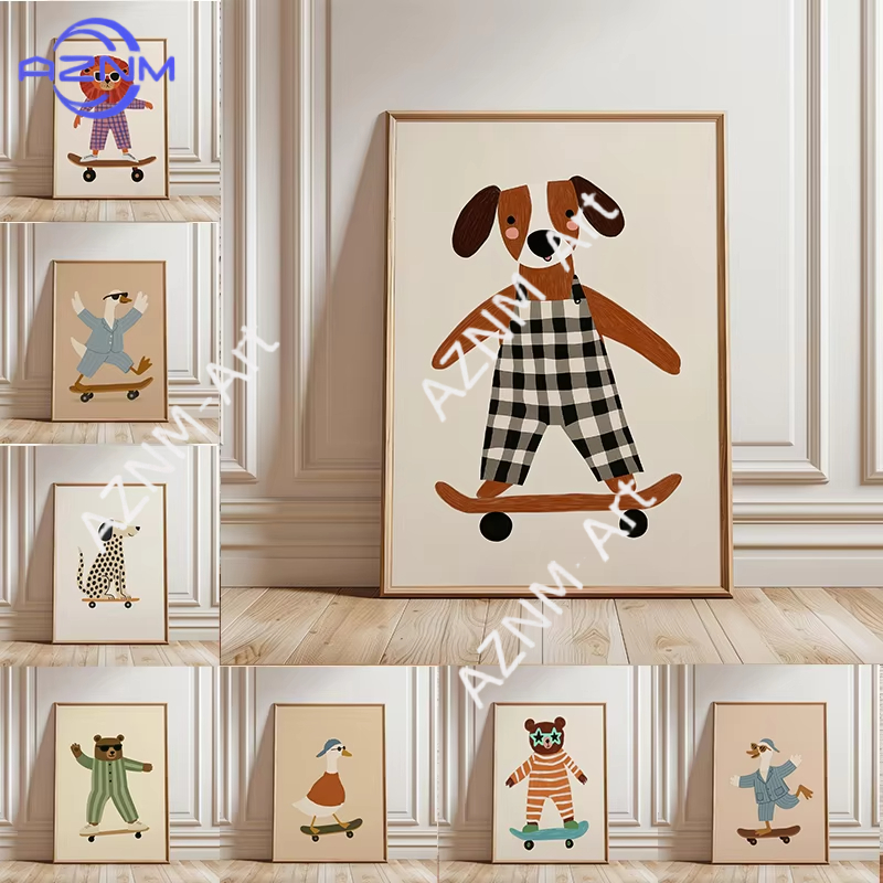 โปสเตอร์สัตว์ตลกเล่นสเก็ตบอร์ด - Baby Nursery Items บทวิจารณ์และราคา