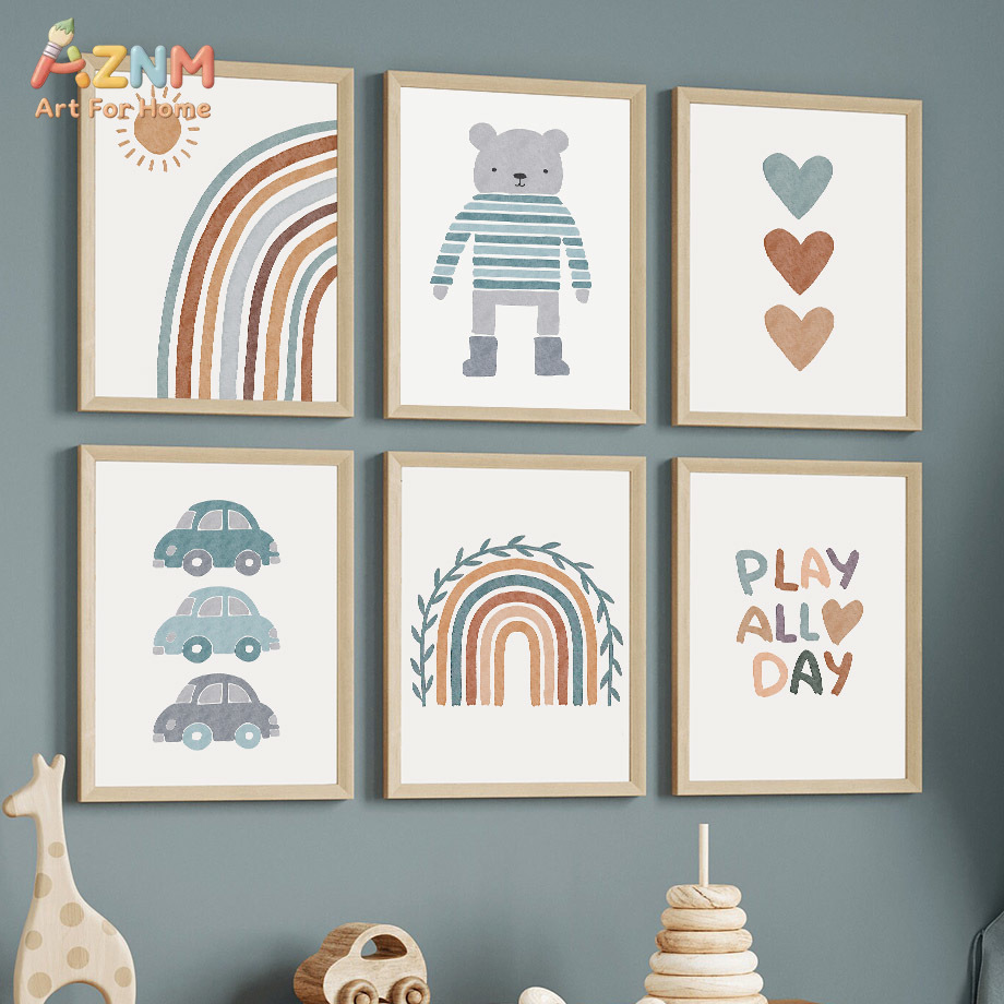 AZNM ภาพพิมพ์ผ้าแคนวาสลายหมีสี - Baby Boy Nursery Quotes บทวิจารณ์และราคา