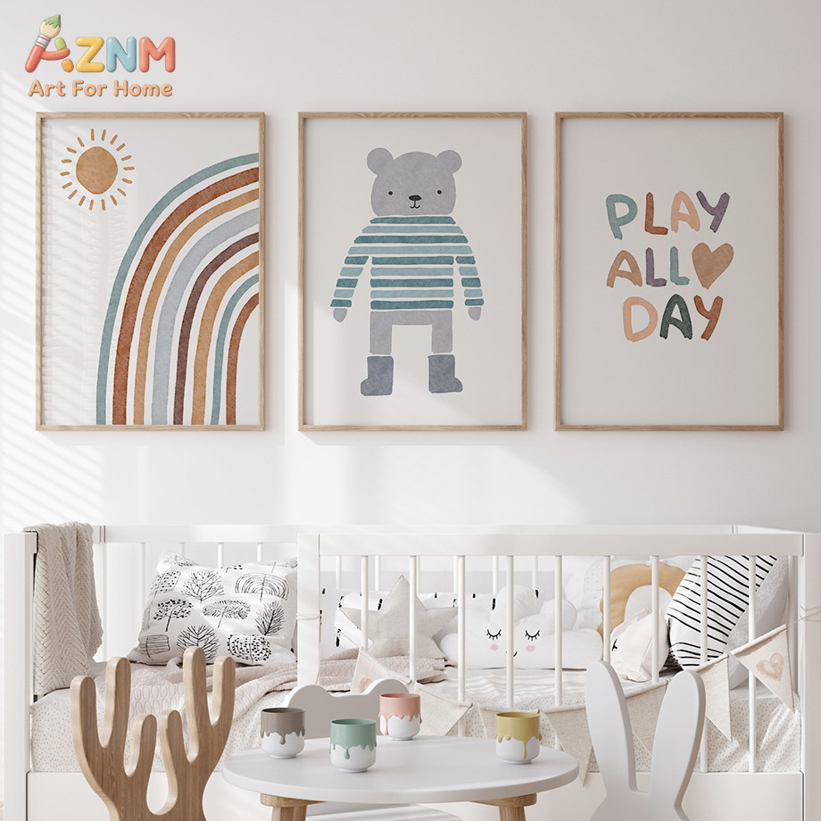 AZNM ภาพพิมพ์ผ้าแคนวาสลายหมีสี - Baby Boy Nursery Quotes บทวิจารณ์และราคา